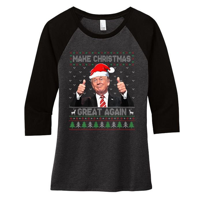 Trump Make Christmas Great Again Ugly Sweater  Women's Tri-Blend 3/4-Sleeve Raglan Shirt