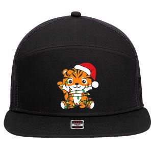 Tiger Merry Christmas Winter Animals Tiger 7 Panel Mesh Trucker Snapback Hat