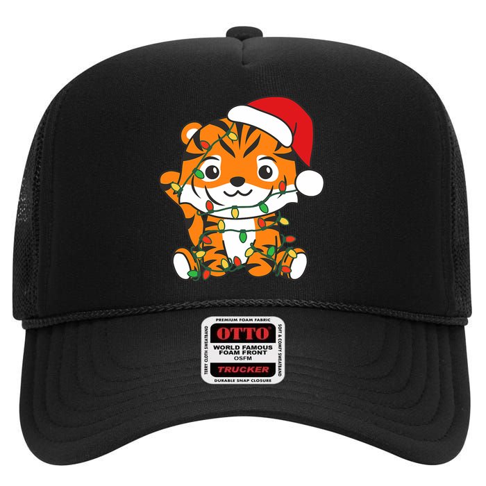 Tiger Merry Christmas Winter Animals Tiger High Crown Mesh Back Trucker Hat