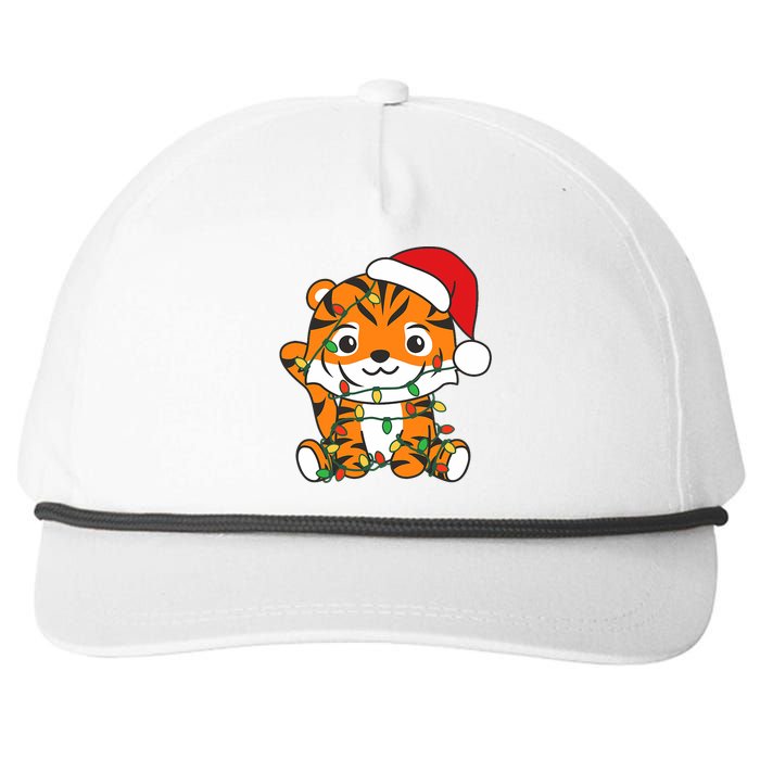 Tiger Merry Christmas Winter Animals Tiger Snapback Five-Panel Rope Hat