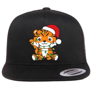 Tiger Merry Christmas Winter Animals Tiger Flat Bill Trucker Hat