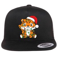 Tiger Merry Christmas Winter Animals Tiger Flat Bill Trucker Hat