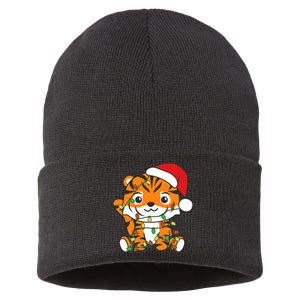 Tiger Merry Christmas Winter Animals Tiger Sustainable Knit Beanie