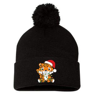 Tiger Merry Christmas Winter Animals Tiger Pom Pom 12in Knit Beanie