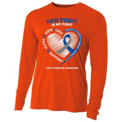 T1d Mom Dad Her Fight Is My Fight Type 1 Diabetes Awareness Gift Cooling Performance Long Sleeve Crew