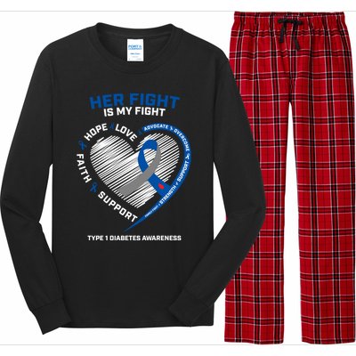 T1d Mom Dad Her Fight Is My Fight Type 1 Diabetes Awareness Gift Long Sleeve Pajama Set