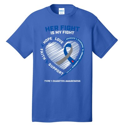 T1d Mom Dad Her Fight Is My Fight Type 1 Diabetes Awareness Gift Tall T-Shirt