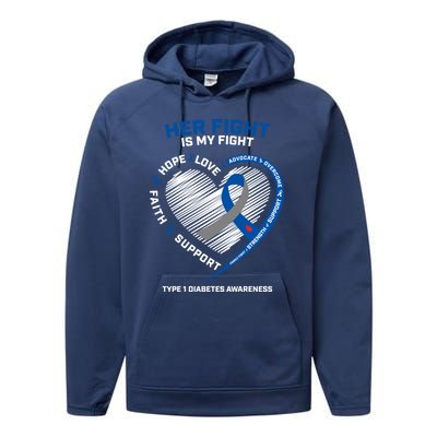 T1d Mom Dad Her Fight Is My Fight Type 1 Diabetes Awareness Gift Performance Fleece Hoodie