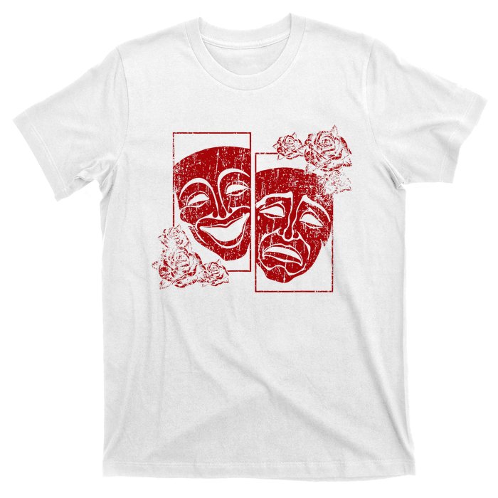 Theater Mask Drama Comedy Soft Grunge Red Roses Aesthetic T-Shirt