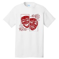 Theater Mask Drama Comedy Soft Grunge Red Roses Aesthetic Tall T-Shirt