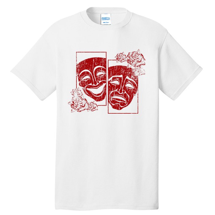 Theater Mask Drama Comedy Soft Grunge Red Roses Aesthetic Tall T-Shirt