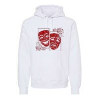 Theater Mask Drama Comedy Soft Grunge Red Roses Aesthetic Premium Hoodie