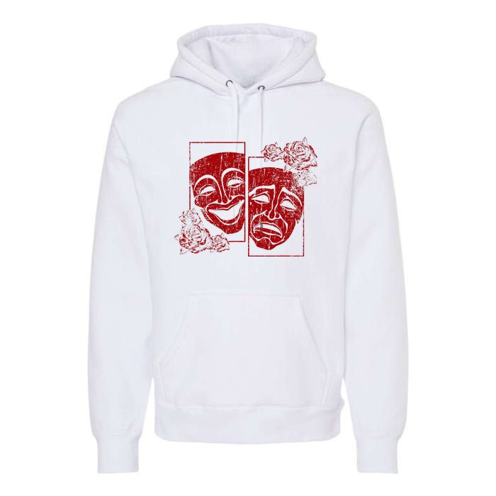 Theater Mask Drama Comedy Soft Grunge Red Roses Aesthetic Premium Hoodie