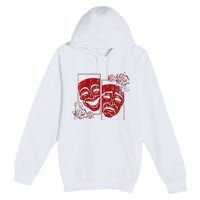 Theater Mask Drama Comedy Soft Grunge Red Roses Aesthetic Premium Pullover Hoodie