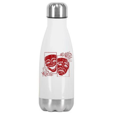 Theater Mask Drama Comedy Soft Grunge Red Roses Aesthetic Stainless Steel Insulated Water Bottle