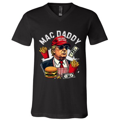 Trump Mac Daddy Fast Food Hamburger French Fries V-Neck T-Shirt
