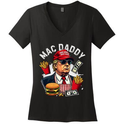Trump Mac Daddy Fast Food Hamburger French Fries Women's V-Neck T-Shirt