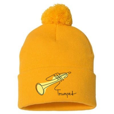Trumpet Musician Design One Line Trumpet Pom Pom 12in Knit Beanie