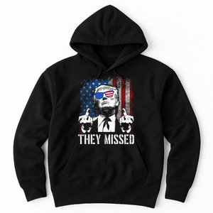 They Missed Donald Trump Shot Trump 2024 Us American Flag Hoodie