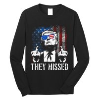 They Missed Donald Trump Shot Trump 2024 Us American Flag Long Sleeve Shirt