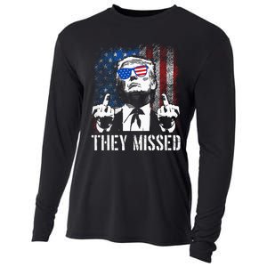 They Missed Donald Trump Shot Trump 2024 Us American Flag Cooling Performance Long Sleeve Crew