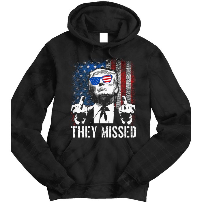 They Missed Donald Trump Shot Trump 2024 Us American Flag Tie Dye Hoodie