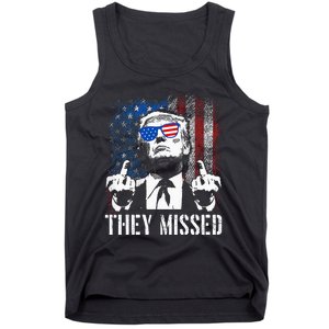 They Missed Donald Trump Shot Trump 2024 Us American Flag Tank Top