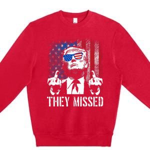 They Missed Donald Trump Shot Trump 2024 Us American Flag Premium Crewneck Sweatshirt