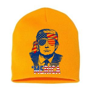 Trump Merica Donald Trump Funny 4th Of July Pro Trump Short Acrylic Beanie