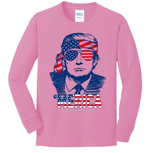 Trump Merica Donald Trump Funny 4th Of July Pro Trump Kids Long Sleeve Shirt