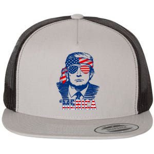 Trump Merica Donald Trump Funny 4th Of July Pro Trump Flat Bill Trucker Hat