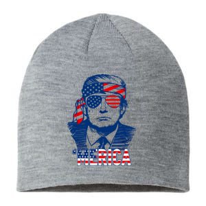 Trump Merica Donald Trump Funny 4th Of July Pro Trump Sustainable Beanie