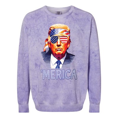 Trump Merica Donald Trump Funny 4th Of July Merica Colorblast Crewneck Sweatshirt