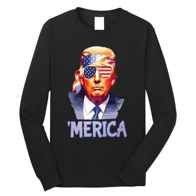 Trump Merica Donald Trump Funny 4th Of July Merica Long Sleeve Shirt