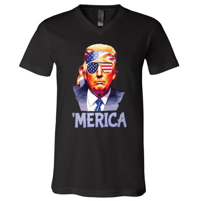 Trump Merica Donald Trump Funny 4th Of July Merica V-Neck T-Shirt