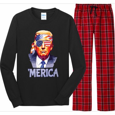 Trump Merica Donald Trump Funny 4th Of July Merica Long Sleeve Pajama Set