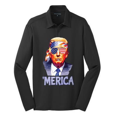 Trump Merica Donald Trump Funny 4th Of July Merica Silk Touch Performance Long Sleeve Polo