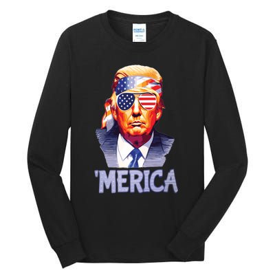 Trump Merica Donald Trump Funny 4th Of July Merica Tall Long Sleeve T-Shirt