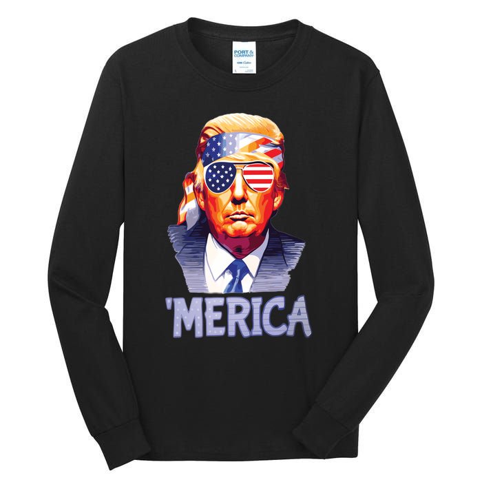 Trump Merica Donald Trump Funny 4th Of July Merica Tall Long Sleeve T-Shirt