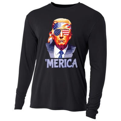 Trump Merica Donald Trump Funny 4th Of July Merica Cooling Performance Long Sleeve Crew