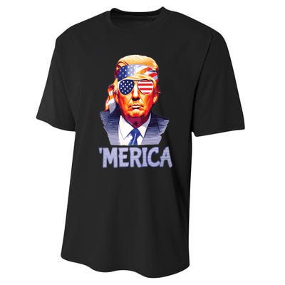 Trump Merica Donald Trump Funny 4th Of July Merica Performance Sprint T-Shirt