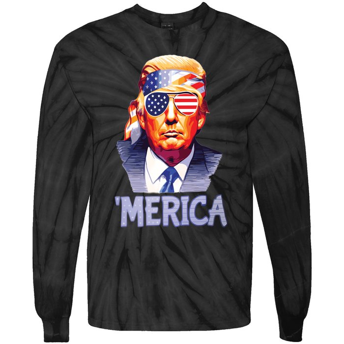 Trump Merica Donald Trump Funny 4th Of July Merica Tie-Dye Long Sleeve Shirt