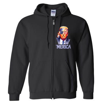 Trump Merica Donald Trump Funny 4th Of July Merica Full Zip Hoodie