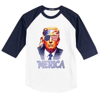 Trump Merica Donald Trump Funny 4th Of July Merica Baseball Sleeve Shirt