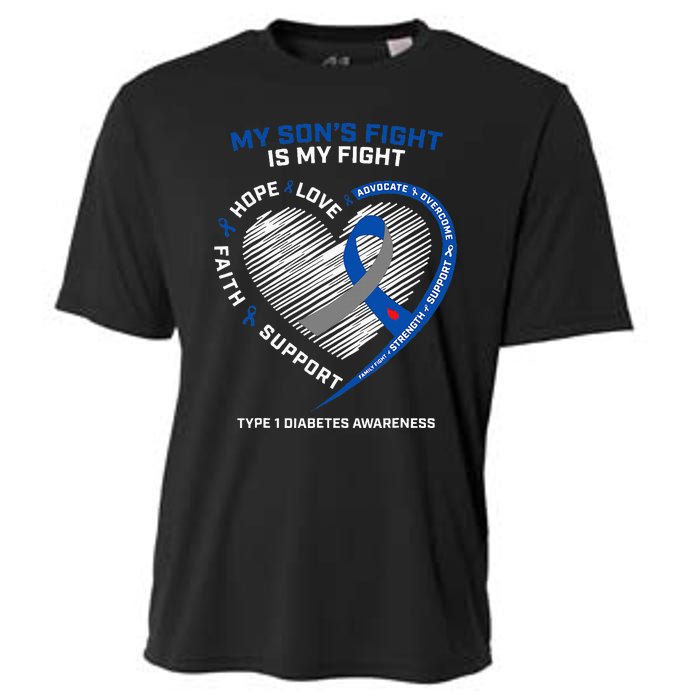 T1D Mom Dad My Son's Fight Type 1 Diabetes Awareness Gifts Cooling Performance Crew T-Shirt