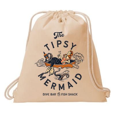 Tipsy Mermaid Dive Bar Cute Retro Pinup Drawstring Bag
