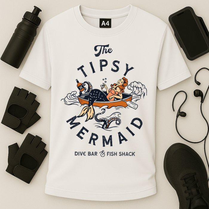 Tipsy Mermaid Dive Bar Cute Retro Pinup Performance Shirt