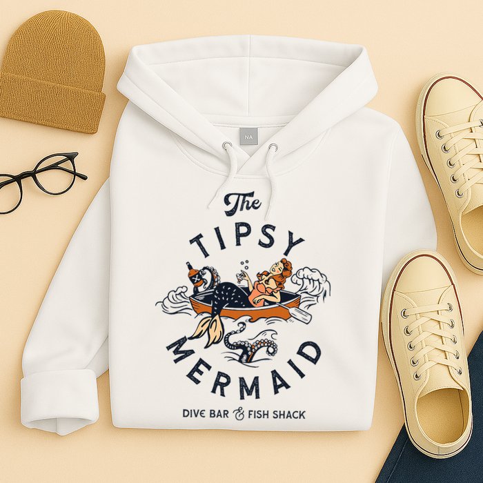 Tipsy Mermaid Dive Bar Cute Retro Pinup Hoodie
