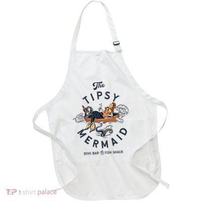 Tipsy Mermaid Dive Bar Cute Retro Pinup Full-Length Apron With Pockets