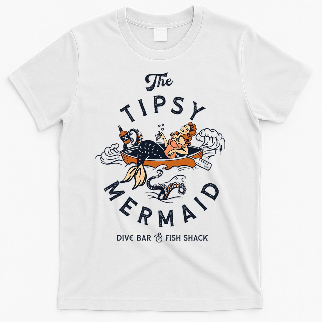 Tipsy Mermaid Dive Bar Cute Retro Pinup T-Shirt